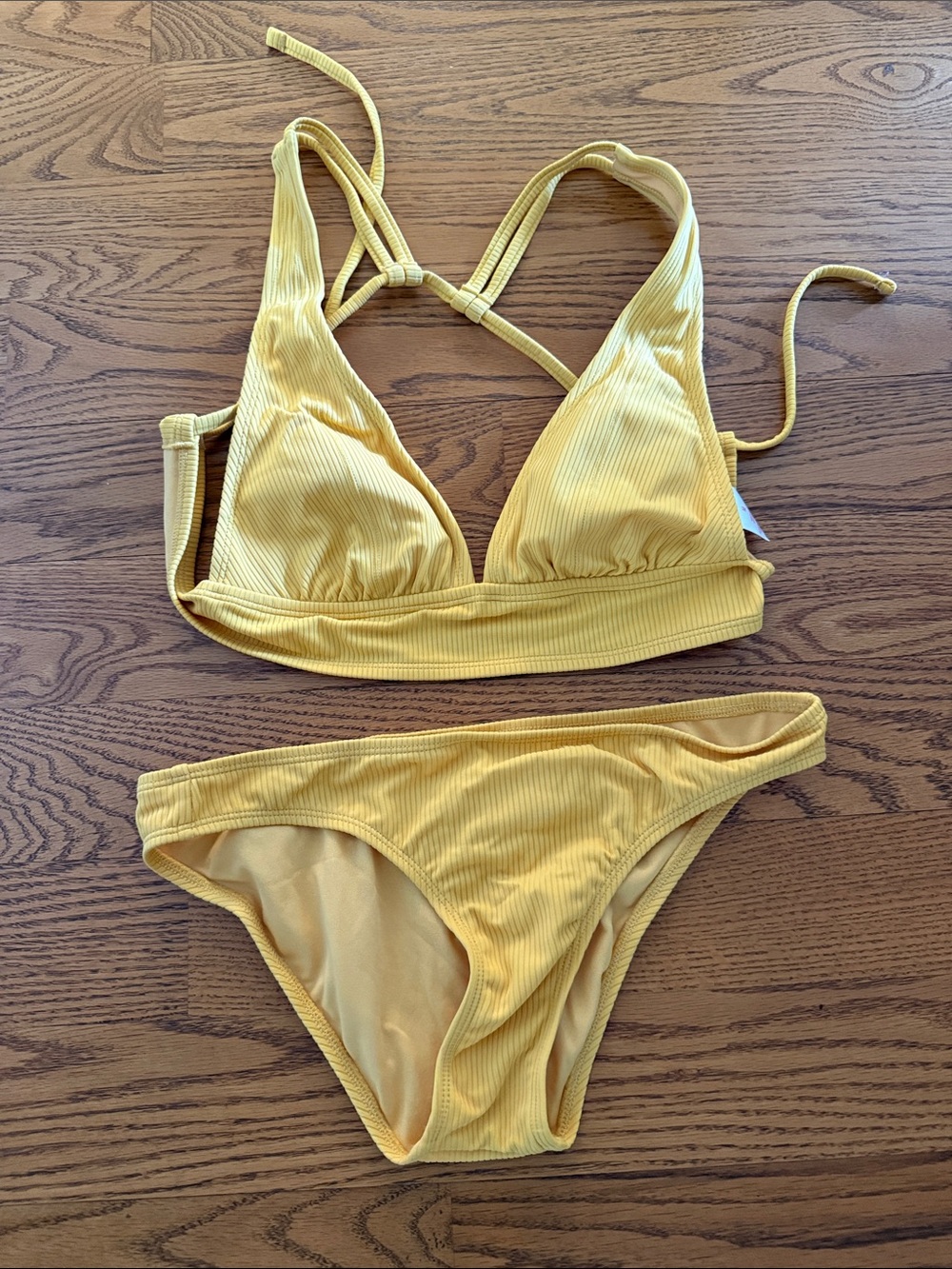 Xhilaration Yellow Ribbed Triangle Bikini Set